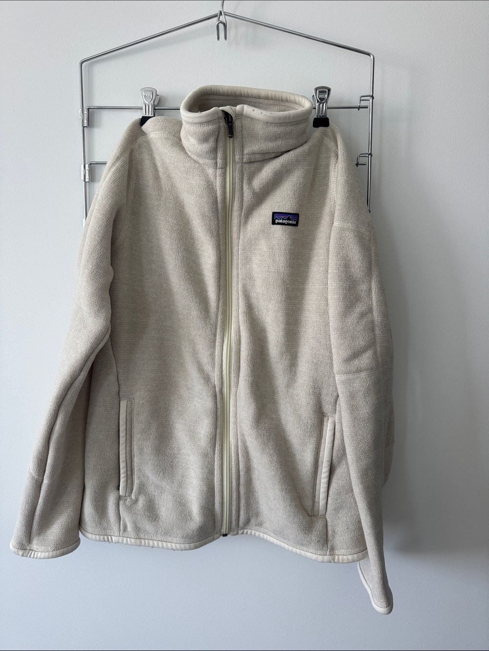 Patagonia Cream Full-Zip Fleece Jacket with High Collar